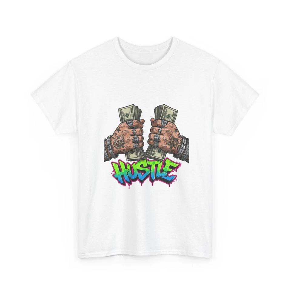 Tattooed Hands Holding Cash Hustle T-Shirt | Streetwear Money Graphic Tee Cotton XL