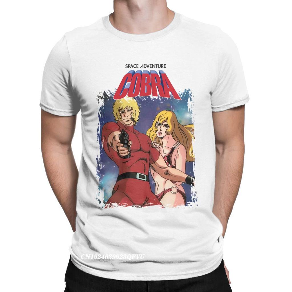 Men Space Adventure Cobra Tshirt Anime Premium Cotton Clothing Vintage Harajuku Round Collar Tee Shirt Summer T-Shirt