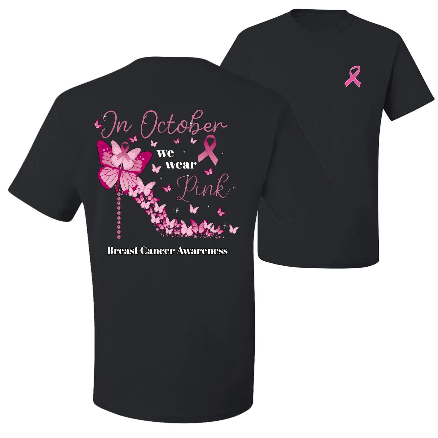 In October We Wear Pink Diamond Heel Front and Back Men Graphic T- Shirt M