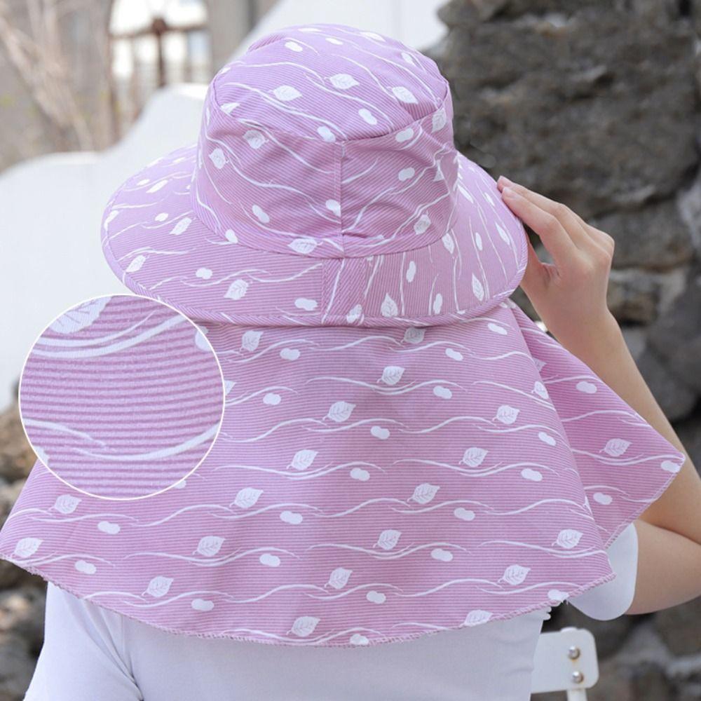 Neckline Mask Women Sun Hat Leaf Print Tea Picking Hat Portable Sunscreen Bucket Hat Riding