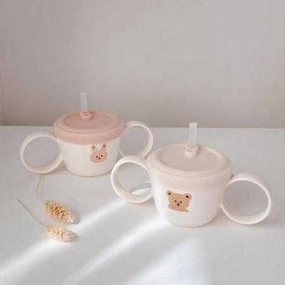 Baby-Ergänzungsnahrung Binauraler Napf Multifunktionaler Binauraler Napf mit Strohhalm und Deckel Spritzschutz und Auslaufsicherer Snackbecher