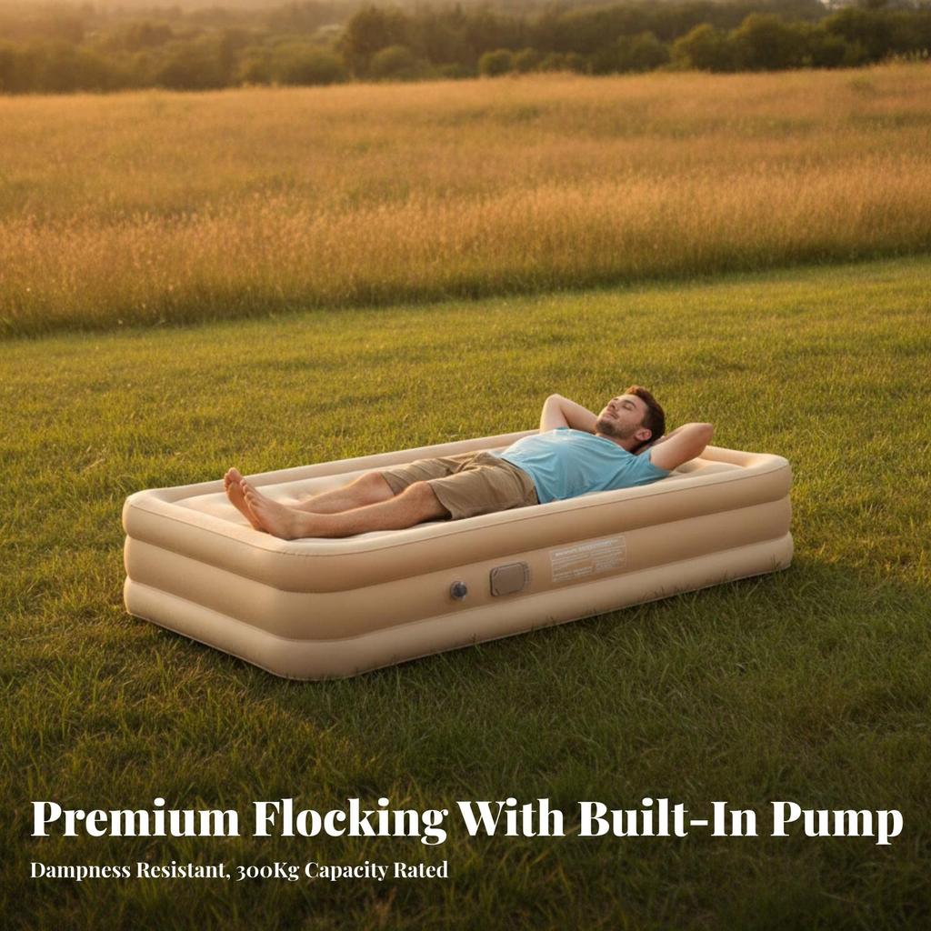 Flocked Mattress with Built-in Pump | Inflatable Pillow,