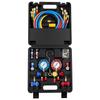 AC Manifold Gauge Set for R134a R404A R1234yf R22 Refrigerant, 4 Way AC Gauge with 1.5m Hoses, Adapters, Quick Couplers, Can Taps for Automotive Air