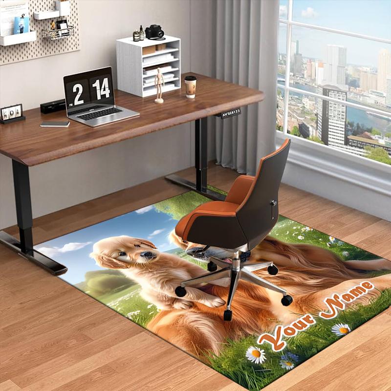 1PC Custom Name Golden Retrievers Field Theme Floor Mat Ideal for Living Room, Game Rooms, Office, Bedroom Floor Mat Playful Design