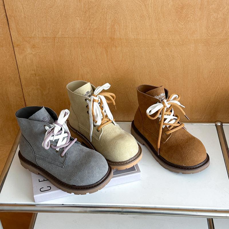 Thick-soled non-slip Martin boots for women's 2025 autumn new fashionable versatile double-lace-up lightweight small height-increasing short boots