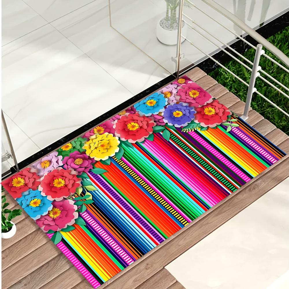 Bunte florale Streifen Flanell-bedruckte Fußmatten haben eine rutschfeste Funktion ist geeignet für Eingänge Badezimmer Willkommensmatten