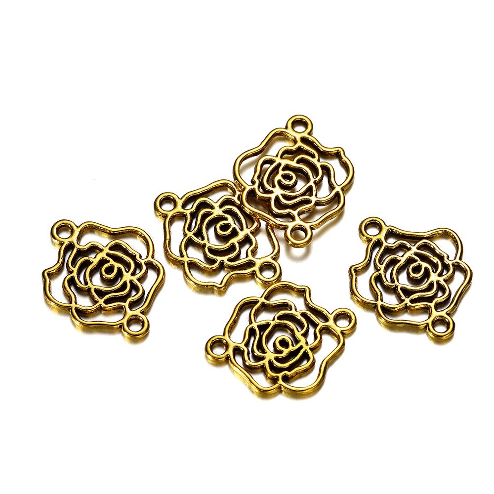 50Pcs/lot Alloy Hollow Flower Charms Connectors For Necklace Bracelet Pendant DIY Jewelry Making Findings Supplies Accessories