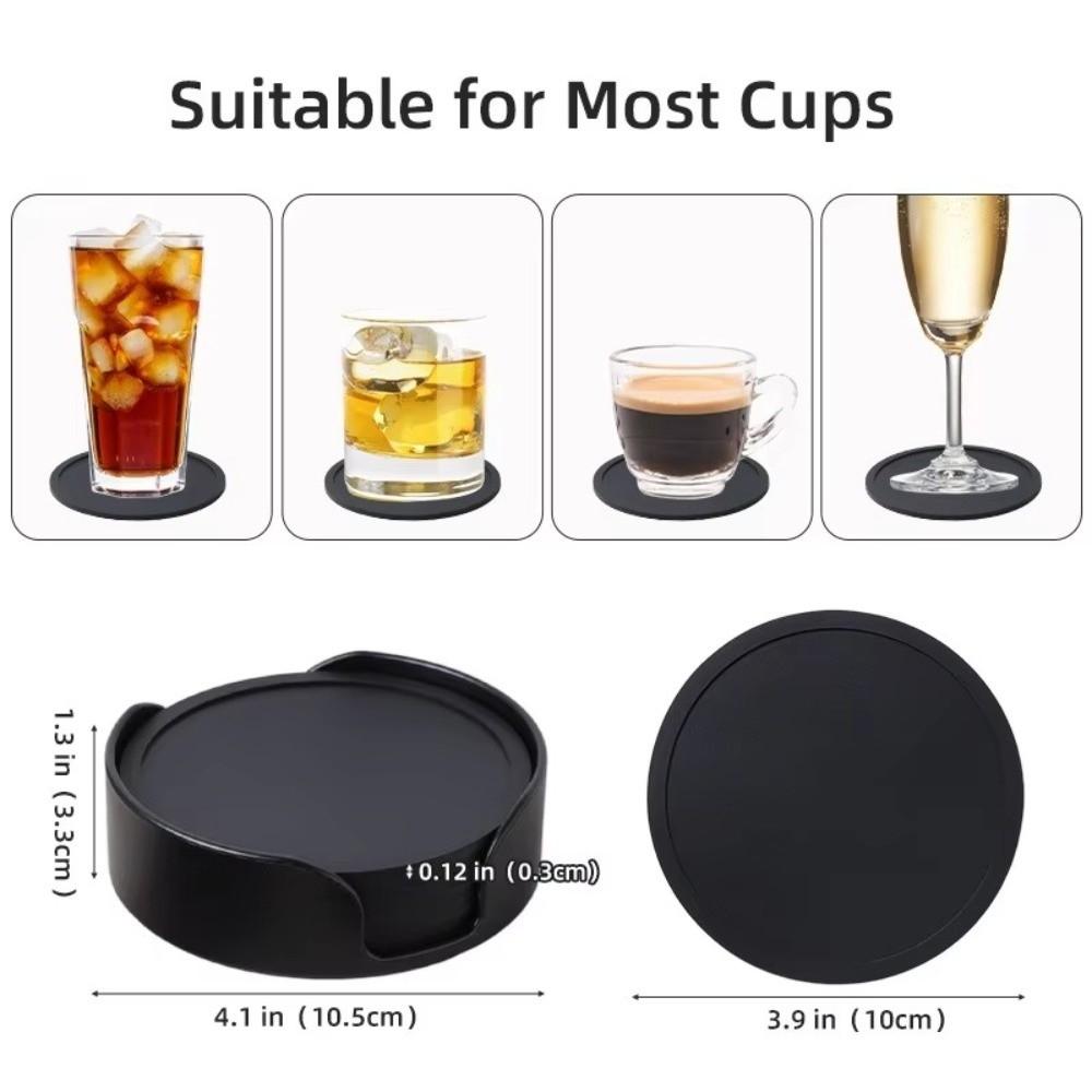 6Pcs High Quality 10cm Diameter Silicone Coasters with Holder Heat Resistant Drink Coasters Non-Slip Round Shape Cup Coasters