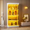 Four-tier glass display cabinet, storage, LED lighting, glass doors, smart sensors, dustproof, for living room, bedroom, offices. White. 80*35*165cm