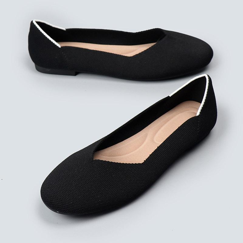 Mode 2024 Damen Rundzehen Einzelne Schuhe Weben Flach Atmungsaktiv Frühling Herbst Bequem Weiche Sohle Frühling Sommer Strickschuhe