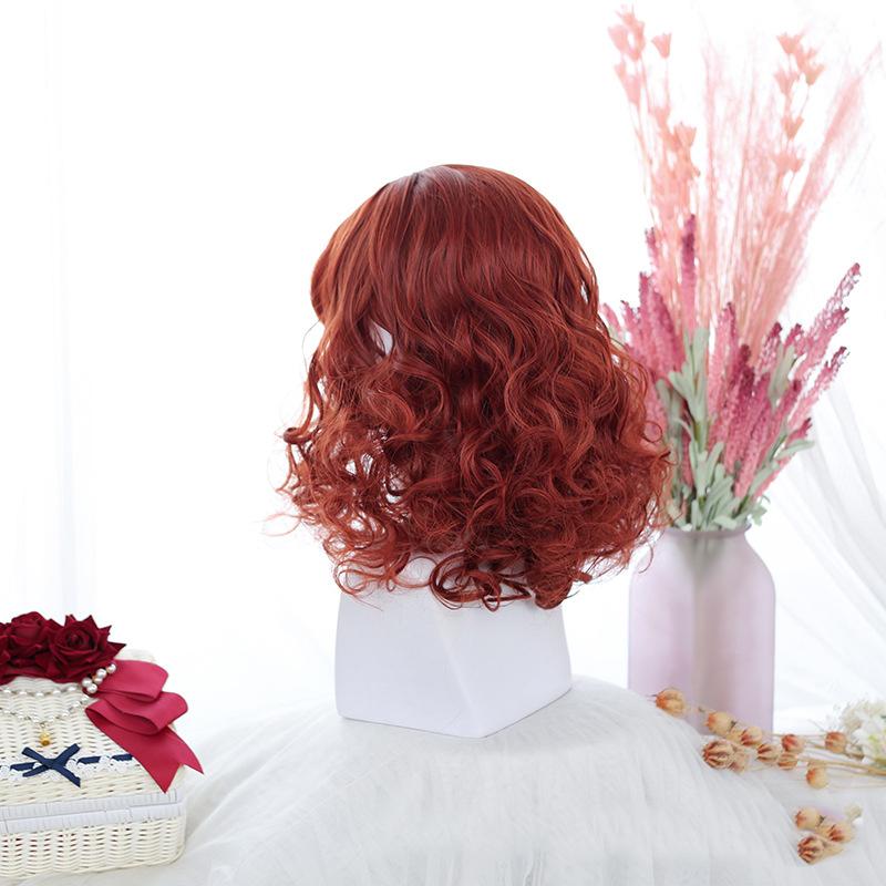 Bybrana Ladies Red Bangs Short Hair Big Waves Daily Wear Synthetic Hair Cosplay High Temperature Resistance