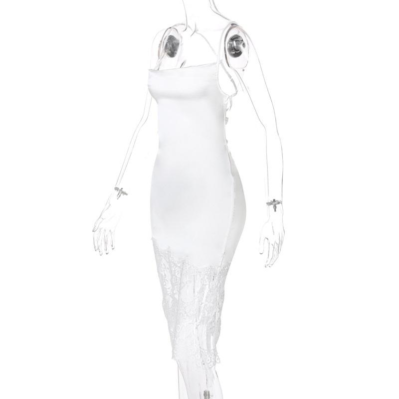 Sleeveless Side Slit Lace Patchwork Backless Cami Maxi Dress Women’S Sexy Elegant Long Dress Party Clubwear Autumn