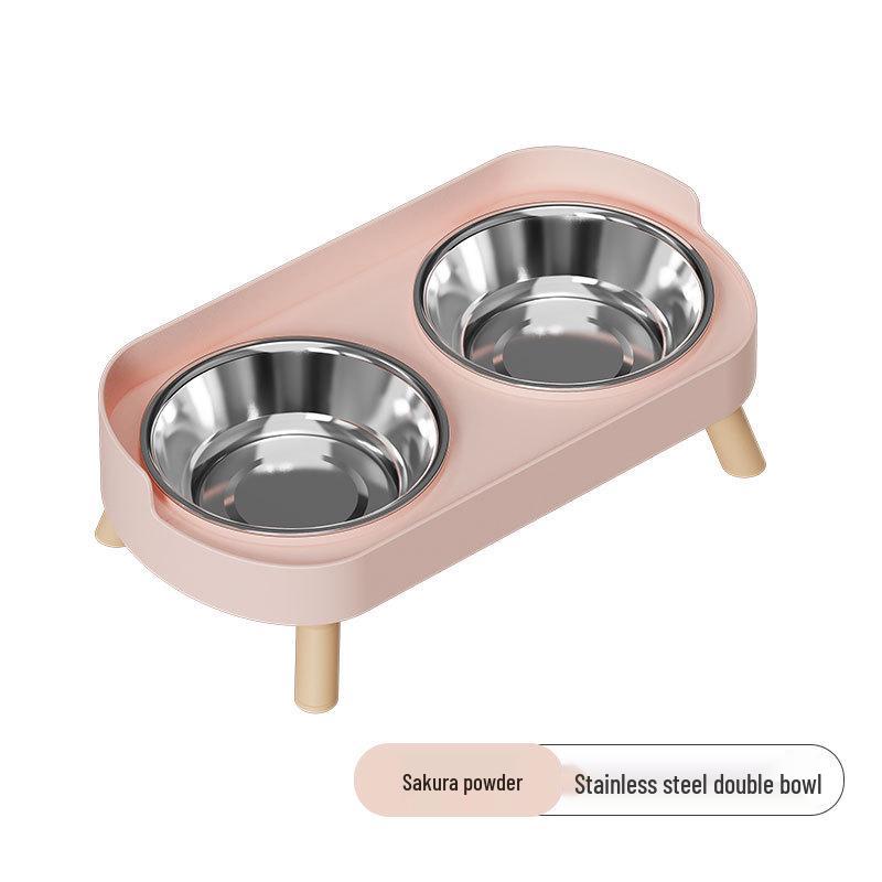 Cross-Border Stainless Steel & Ceramic Dual Cat & Dog Bowl: Anti-Tip, Splash-Proof, Neck Protection Design for Food & Water.