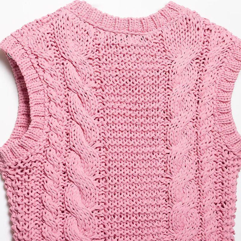 Kaslead New Arrival Women's Clothing Fashion Style Fashion Minimalist Flower Decorated Row Button Knitting Vest 3920238