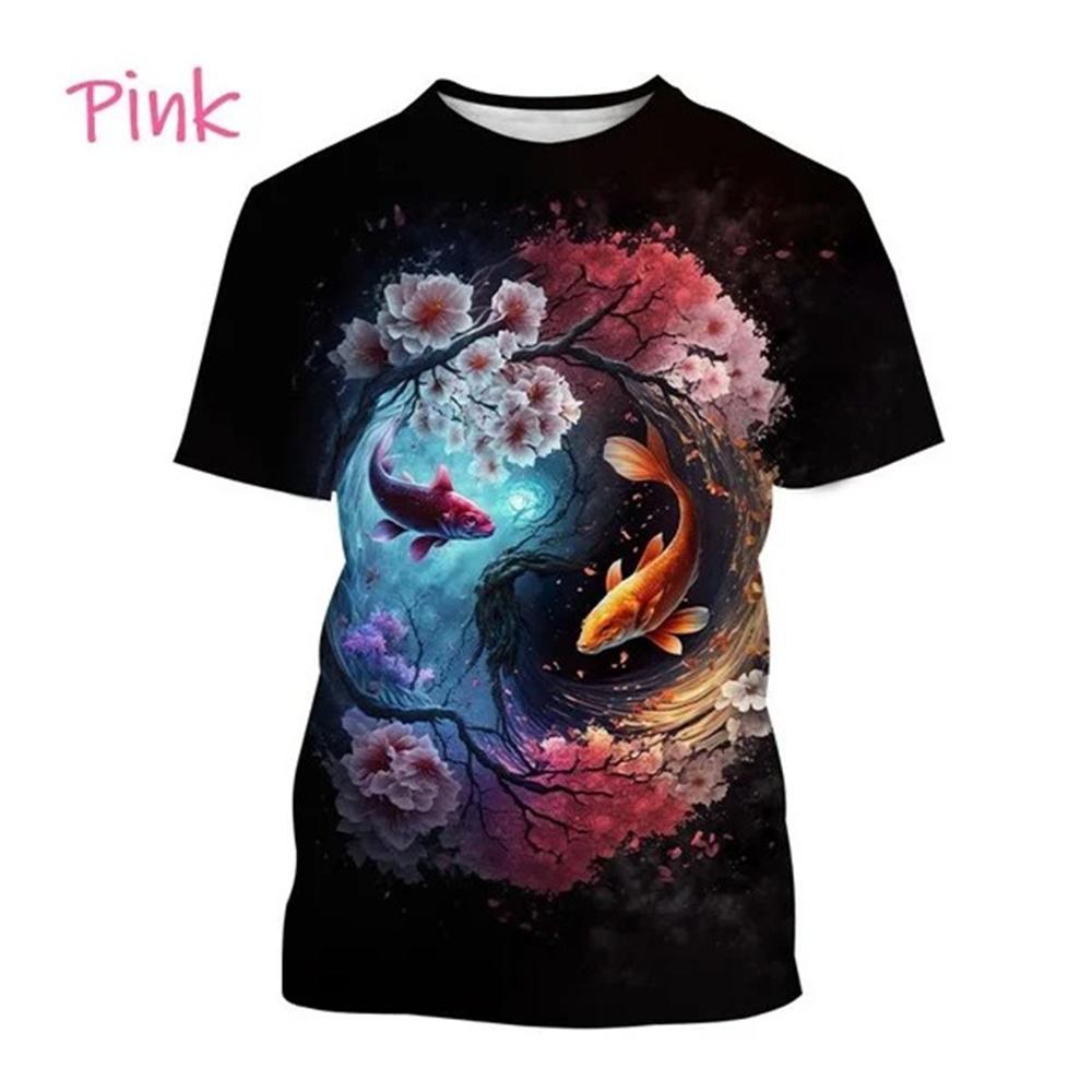 Bagua Tai Chi Yin Yang Koi Dragons T-Shirts Men's Unisex Streetwear Cool Short Sleeve Tops Causal 3D Print T Shirt Men Clothing