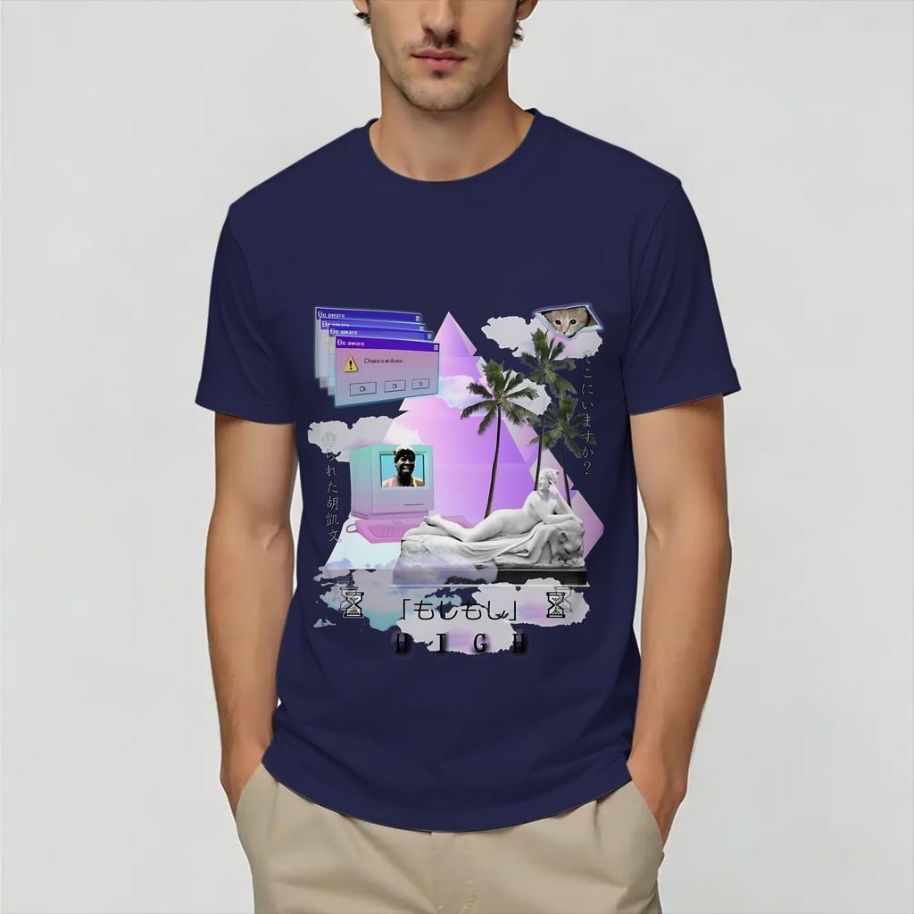 Frutiger Aero World Vaporwave TShirt Unisex Crazy Pure Cotton Tee Shirt Crewneck Short Sleeve T Shirts Plus Size Clothing