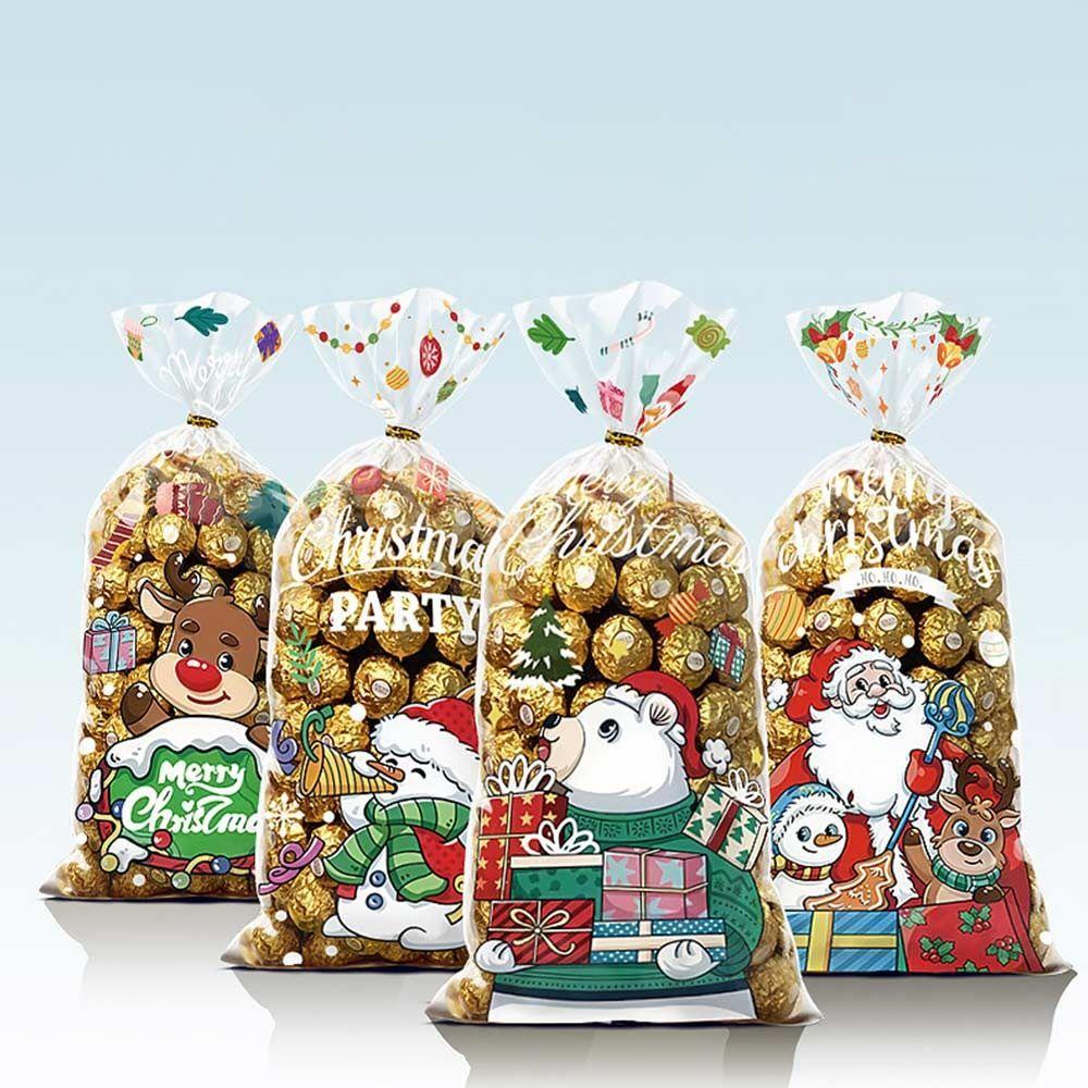 50PCS Cartoon Santa Christmas Gift Bag Multicolor Christmas Packaging Bag  For Merry Christmas