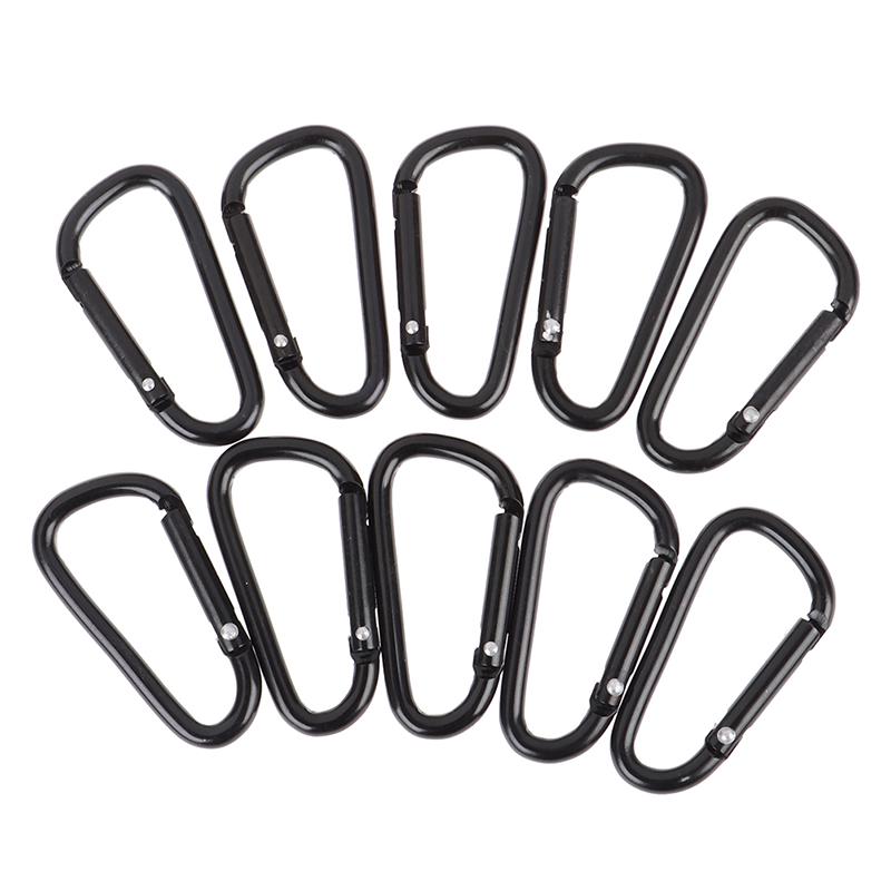 10Pieces Black D Shaped Aluminum Alloy Carabiner Hook Keychain Accessories