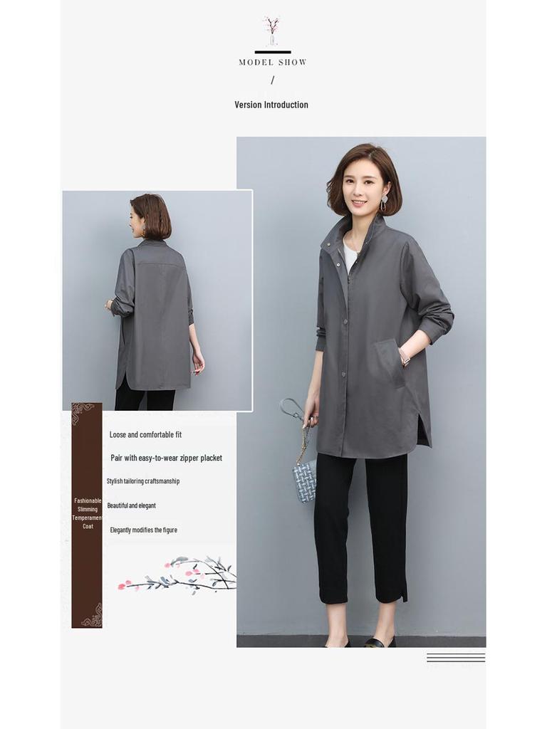 2024 Plus Size Women's Lightweight Trench Coat for Spring & Autumn - Stylish Short Jacket for Mature Ladies