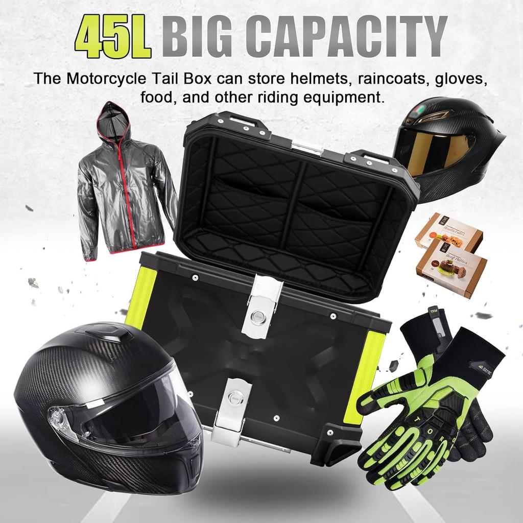 45L Universal Black Motorcycle Tail Storage Box Motorcycle Helmet Box With Reflective Design Waterproof Storage Carrier