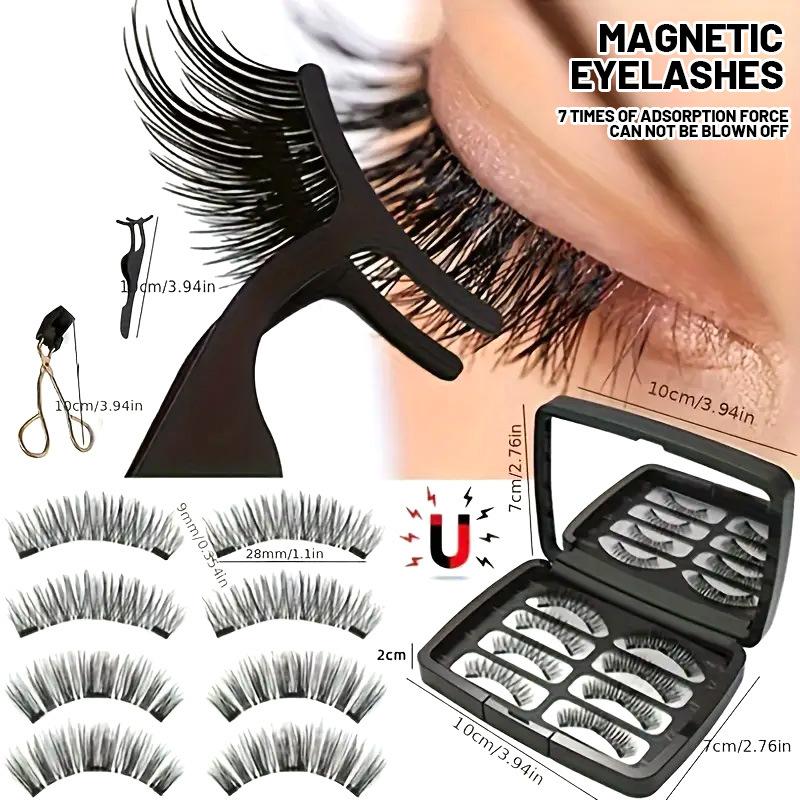 Magnetic Eyelashes,Reusable Magnetic False Eyelashes 3D  Extension Soft Individual False Eyelashes No Glue With Tweezers