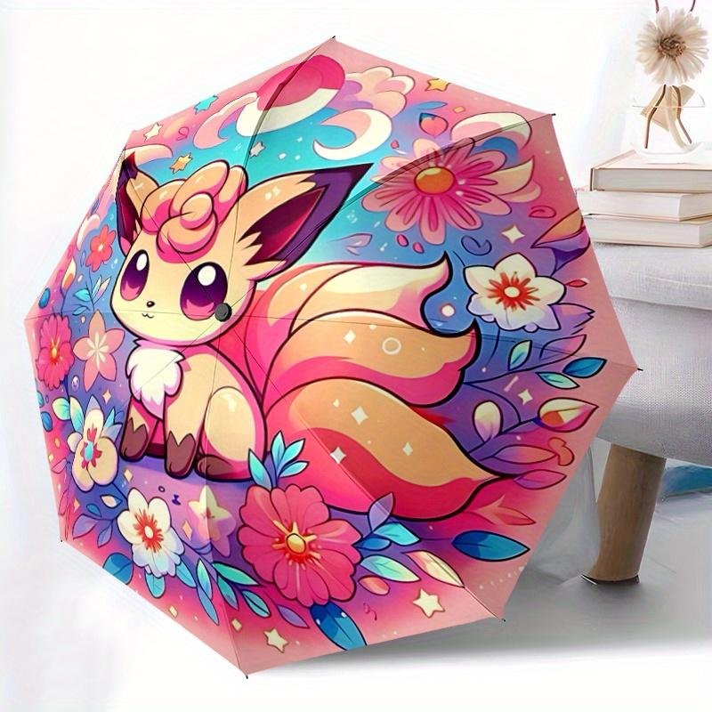 1pc Eevee Floral Umbrella: Auto-Open Close, Portable Folding Design, Outdoor, for Fans & Travelers, Festive Gift with 8 Iron Ribs.F048