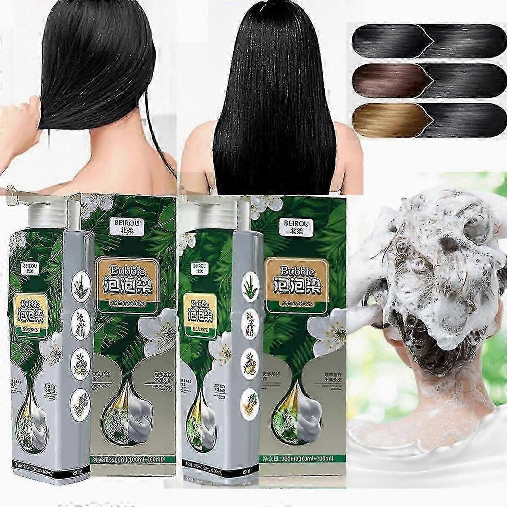 Reiner Pflanzenextrakt Für Graue Haare Farbe Blasenfarbe, Pflanzenblasen Haarfärbe-Shampoo