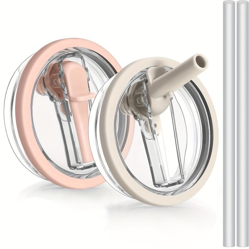 

2pcs Leak-Proof Lids with Straws Suitable for Stanley 40oz Tumbler Cups Cover Coffee Cups Flip Spill Proof Mugs Cup Accessories рожевий колір бежевий