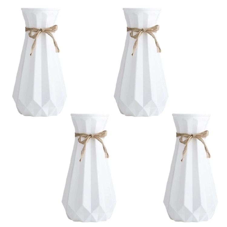 

4PCS Ceramic Look Plastic Flower Holder Vases Elegant With Subtle Texture Small Storage Bottle For Home Decoration білий