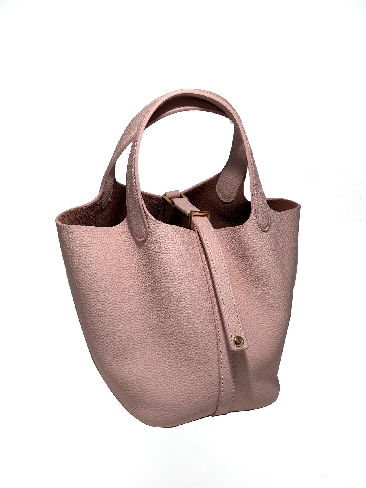 

Genuine Leather Women s Bucket Bag - TOGO Cowhide Casual Fashion Handbag 18cm Gold Buckle