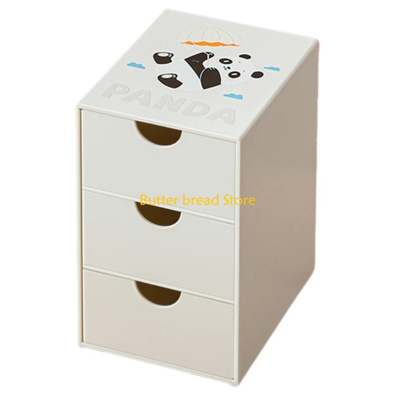 W89C Lovely Panda Desktop with Drawers Desk Storage Box Desk School Office Supplies for Tape Erasers