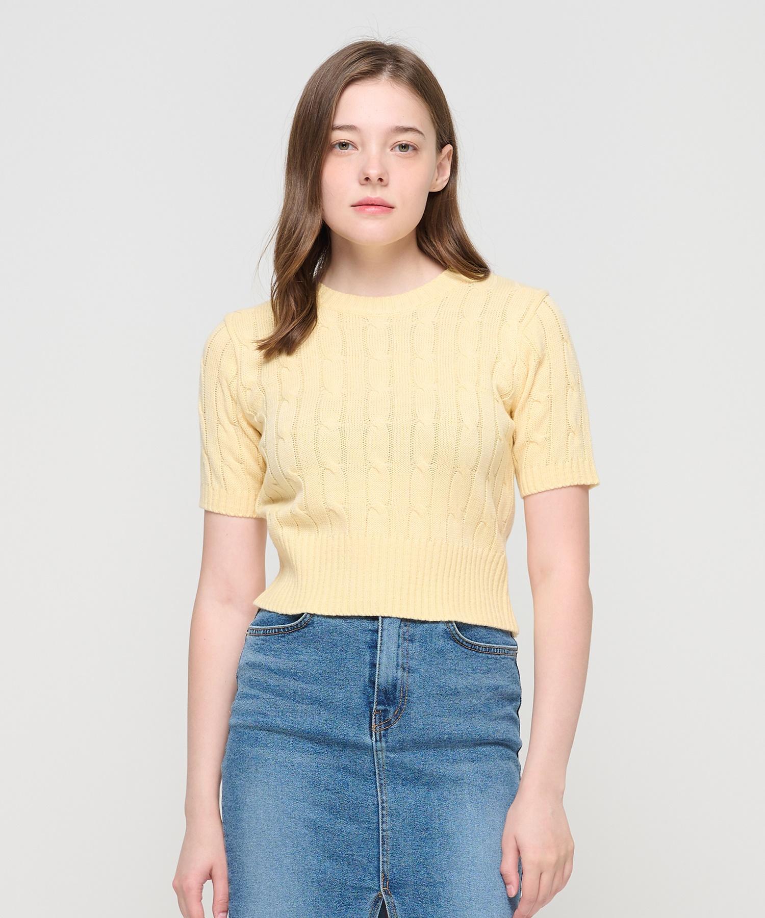 Road Road Cable Knit Short Sleeve Crop Knit (Yellow) Yellow/Free