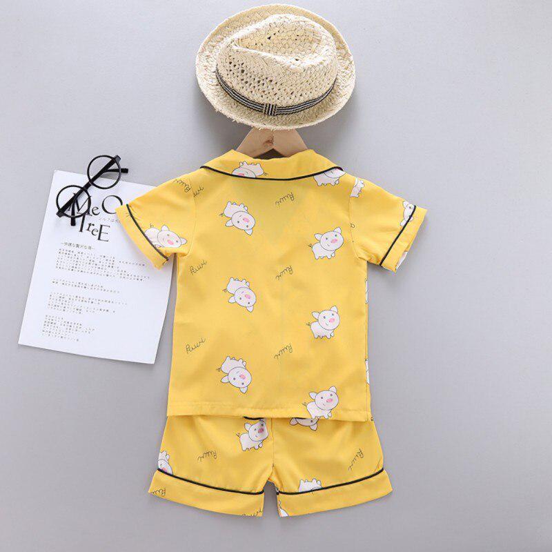 Pijamas Ni?os Baby Kids Boys Girls Cartoon Piggy Print Outfits Set Short Sleeve Blouse Tops+Shorts Sleepwear Pajamas