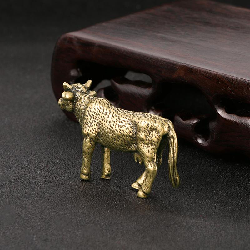 Retro Brass Milk Cow Figurines Miniatures Statue Desktop Ornaments Zodiac Animal Cow Lucky Home Decorations Crafts Accessories