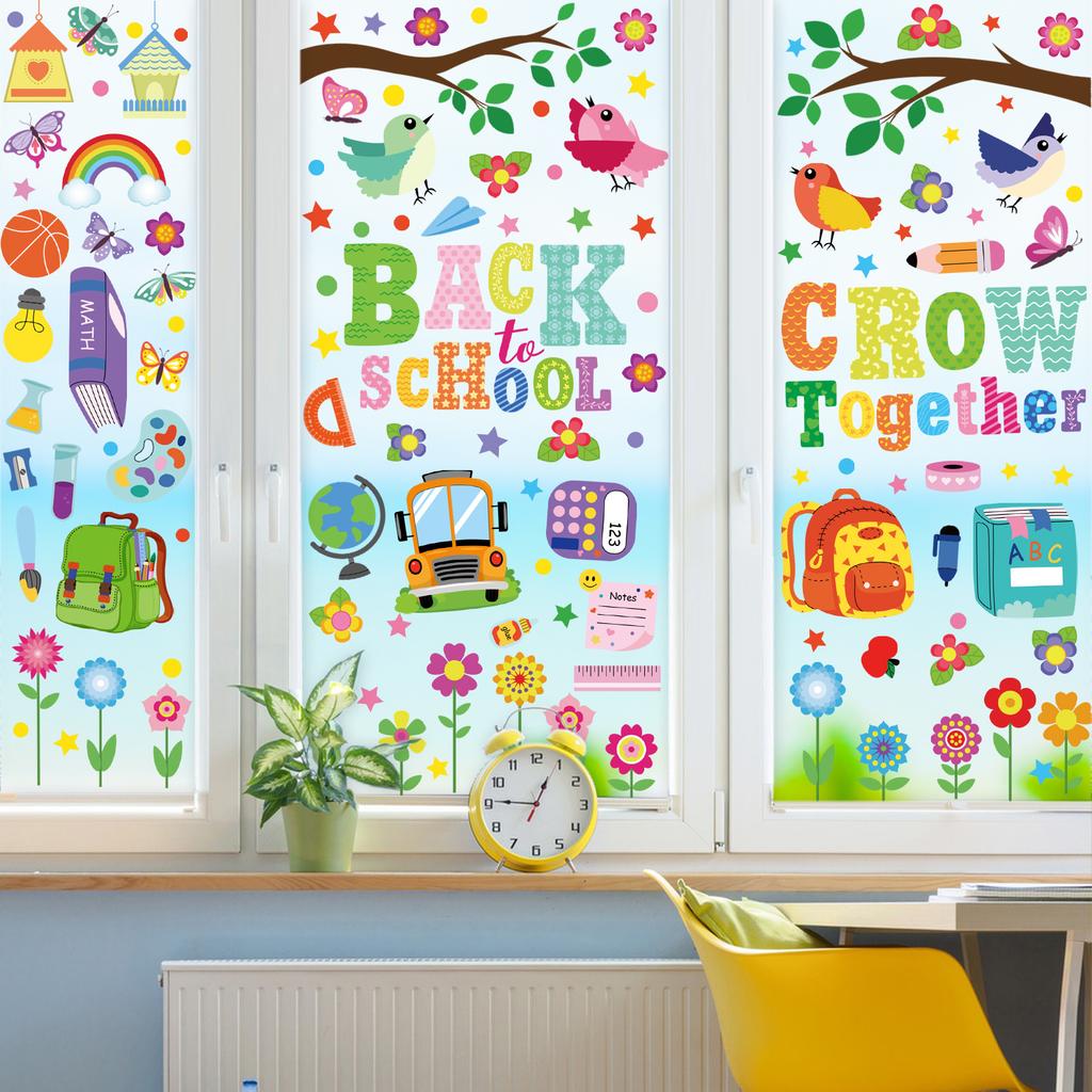 Statische Aufkleber für die Schulsaison, Cartoon-Vögel, Schreibwaren-Aufkleber, Dekorative Tür- und Fensterscheiben, Statische Aufkleber