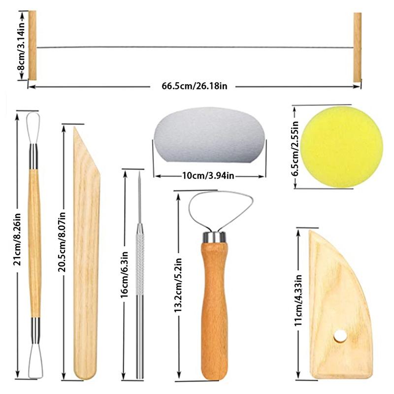 8Pcs Pottery Clay Tool Set Pottery Ceramics Molding Tools Wood Sponge Tool