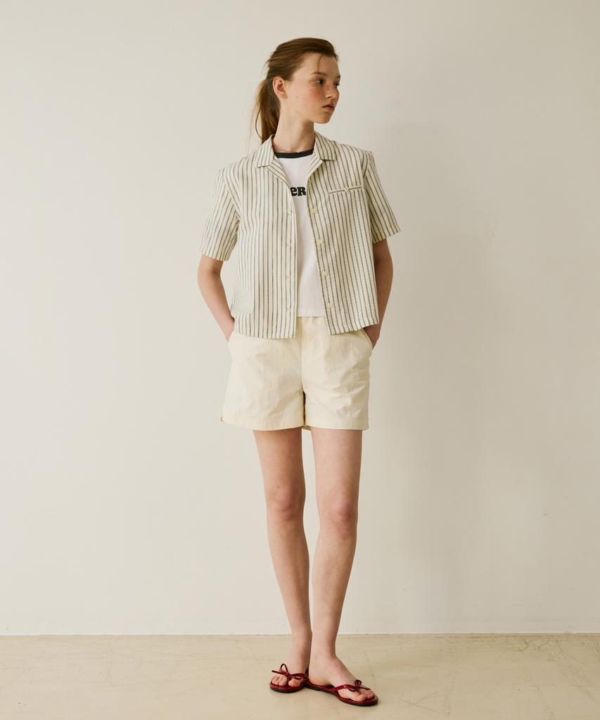 COVERNAT WOMAN Striped Half Shirt Ivory