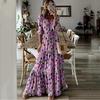 Elegant Vacation Swing Style 2025 New Summer Women V Neck Printed Long Dress