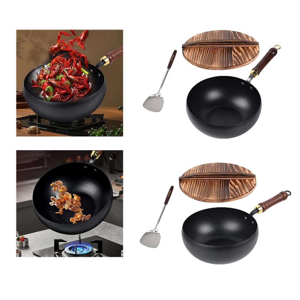 45 Inch Frying Pan, with Hanging Hook, Uncoated, Cookware for Kitchen, Home, Camping, Hotel