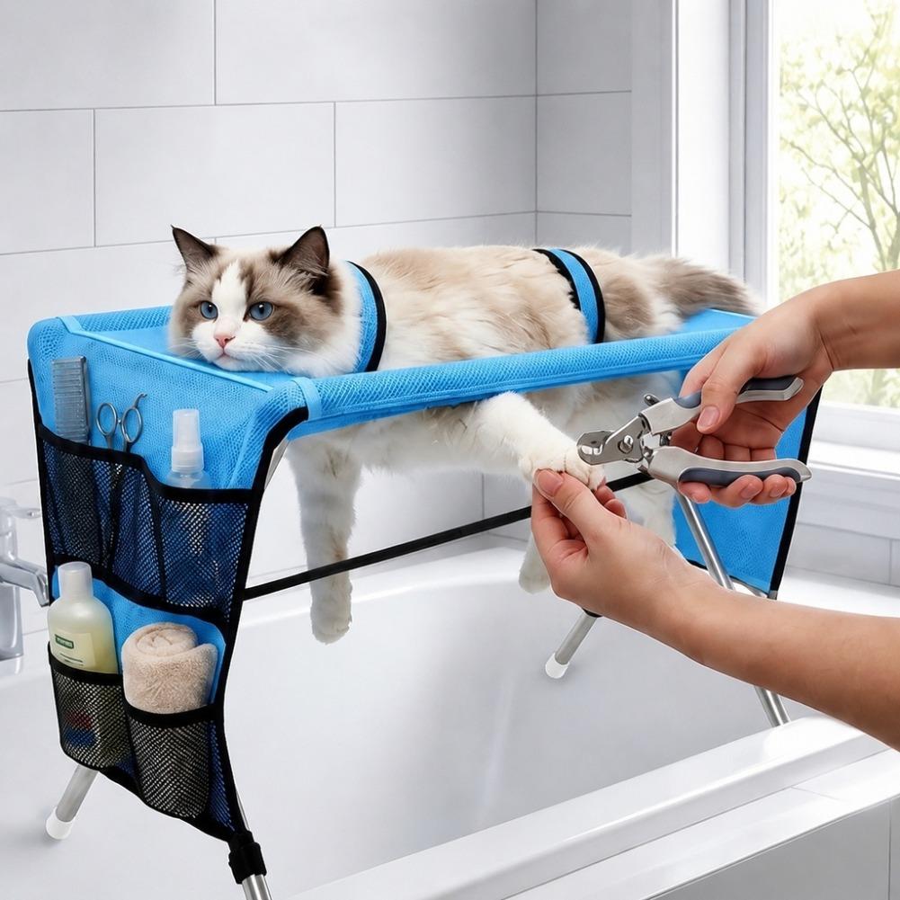 Folding Pet Grooming Hammock Quick Drying with Support Frame Pet Washing Station Anti-Scratch Detachable Dog Grooming Table