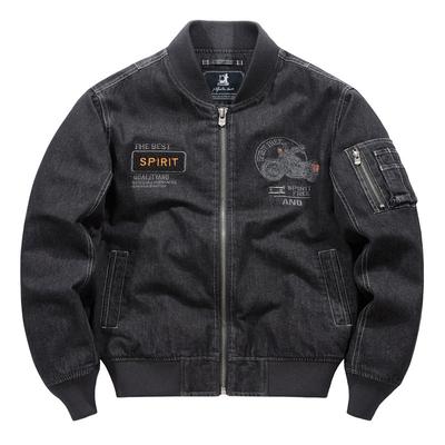 Americká High Street Těžký průmysl Vintage Stojáček Motocyklový styl Džínová bunda