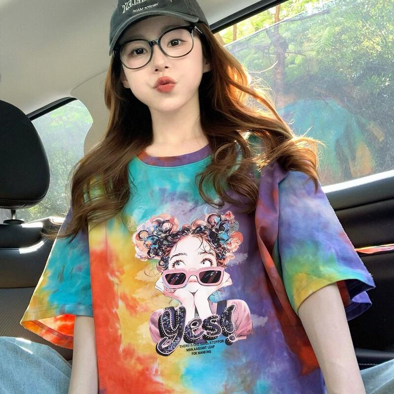 La Chapelle Women s Tie-Dye Printed Loose Short Sleeve T-Shirt M