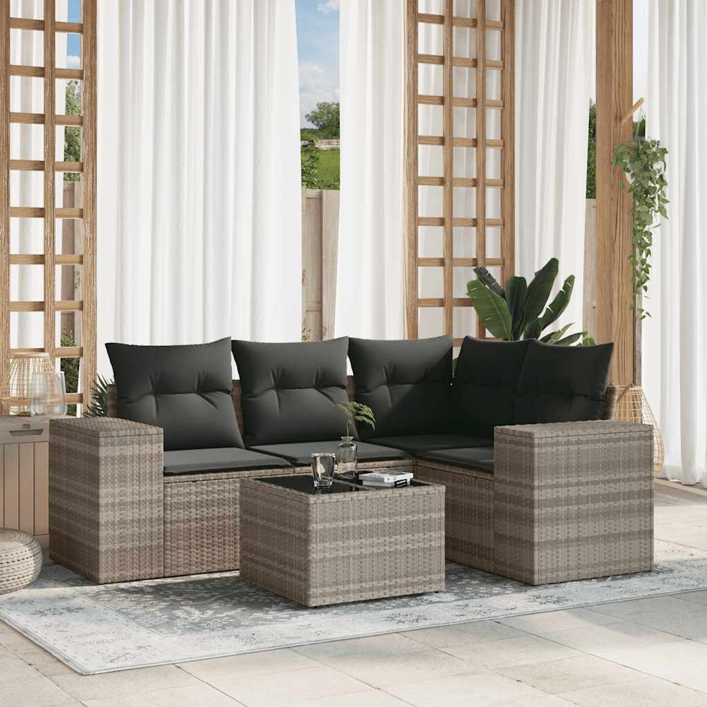 Vidaxl 5-Cz. Garden Furniture Set, Cushions, Light Grey PE Rattan