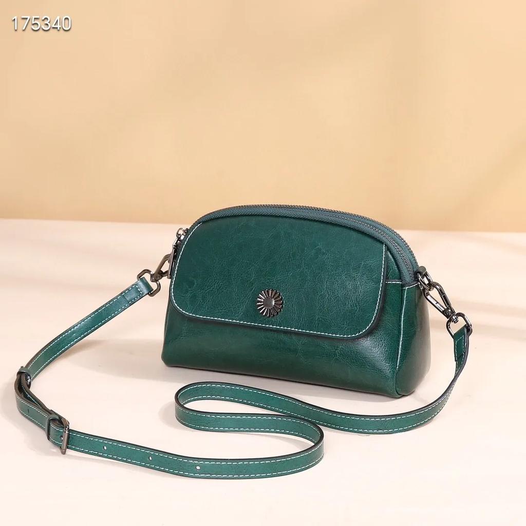 Oil Wax Cowhide Leather Women's Small Bag, Crossbody Shoulder Shell Bag, Practical Multi Pocket, Simple Coin Purse, Phe Bag