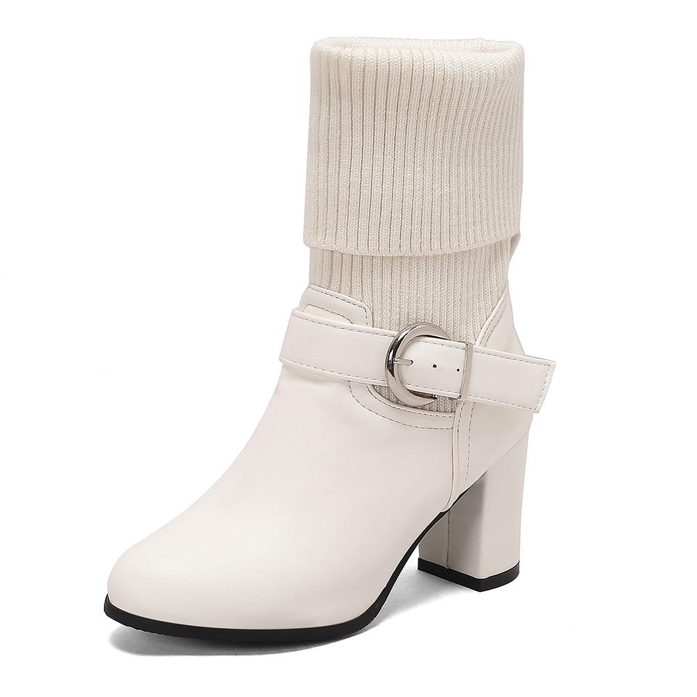 Fashion 2025 Autumn Winter Knitted Short Boots Women New Ankle Socks Shoes Women Fashion Ankle Buckle Slip on High Heels Botas De Mujer