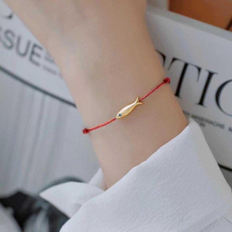 Pulseira de peixe de fio vermelho para mulheres peixe fofo fio azul pulseira ajustável joias artesanais joias étnicas minimalistas