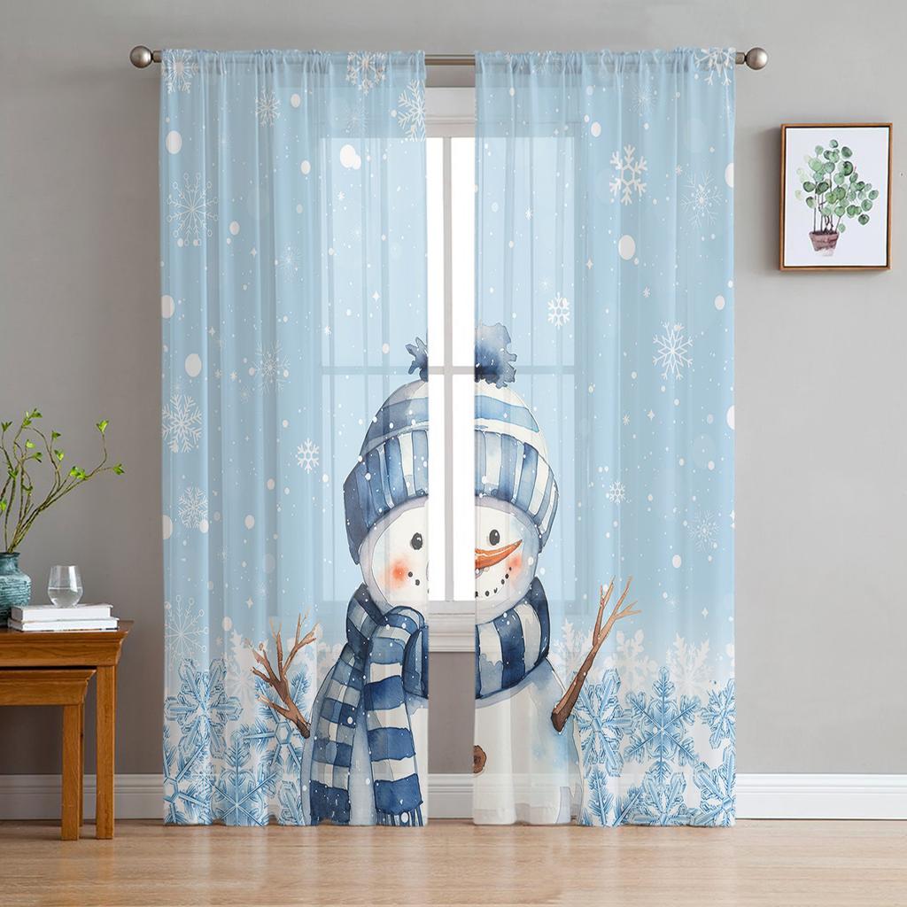 Christmas Christmas Tree Snowman Snowflakes Tulle Curtains For Living Room Sheer Curtain For Bedroom Blinds Voile Curtains