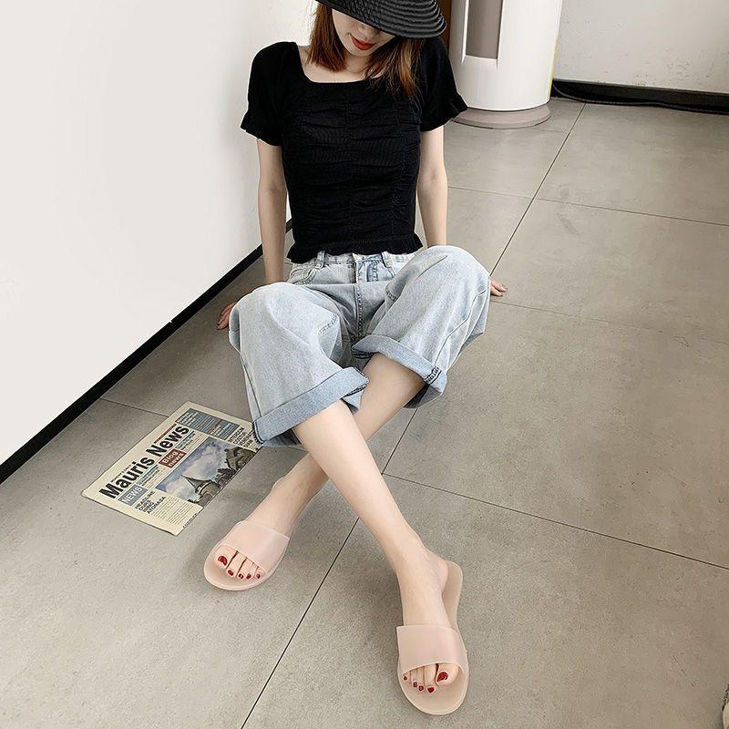 Internet Celebrity Beach One-word Outdoor Wear Seaside Sandals 2025 New Fashion Crystal Transparent Cool Slippers Women's Summer Wear