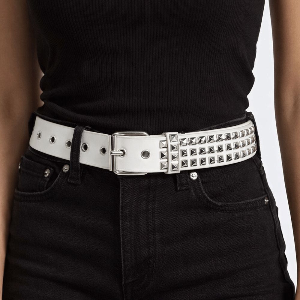 Vintage Metal Gothic Waistband PU Leather Y2K Pyramid Belt Fashion Punk Rivet Belt  Male Female Use