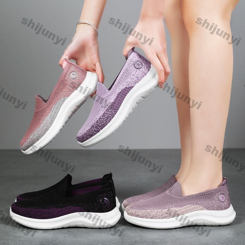 Women's Shoes Summer Fly Woven Breathable Soft Sole Casual Shoes Comfortable Lightweight Thick Sole Sports Running Shoes